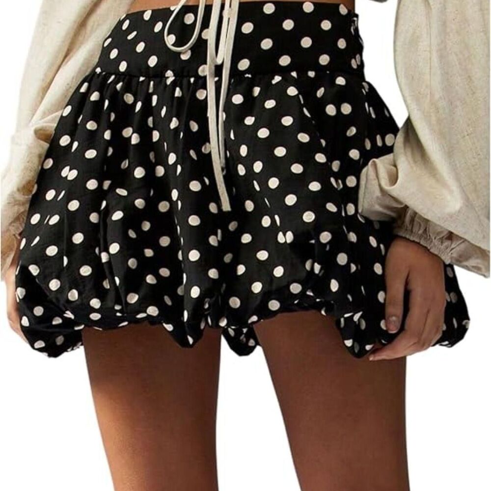 MakeMeChic Women's Polka Dots Skirt High Waisted Bubble Mini Skirt